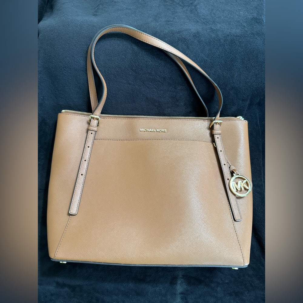 Michael Kors Tan Structured Tote Bag with Gold Accents